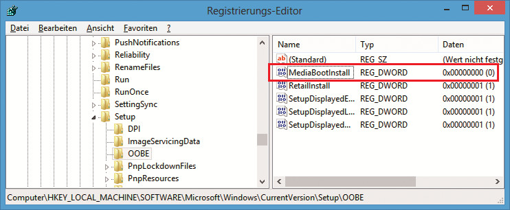 Registry: Mit diesem Eintrag klappt die Aktivierung von Windows 8 auch auf einem leeren System