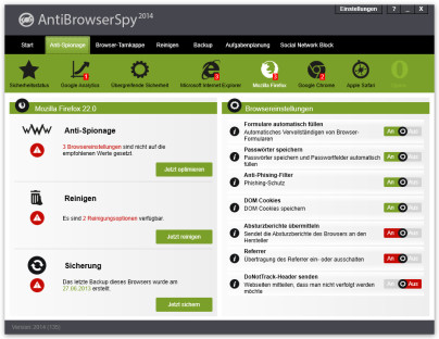 AntiBrowserSpy 2014: Spionage-Sperre für den Browser