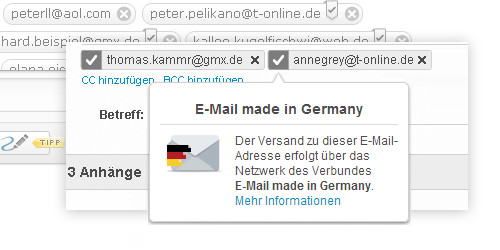 Webmailer von T-Online: So sieht die Kennzeichnung von verschlüsselt übertragenen Mails aus