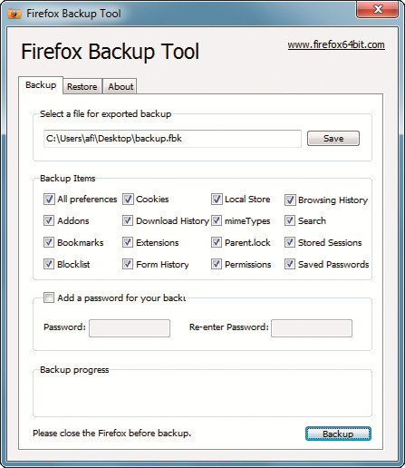 Browserdaten sichern: Das Firefox Backup Tool sichert Einstellungen, Erweiterungen, Lesezeichen und Cookies Ihrer Firefox-Installation