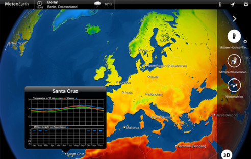 Mobilegeräte: MeteoEarth-App bietet 3D-Wetteransicht