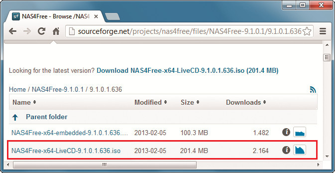 NAS4Free Live-CD: Laden Sie hier das ISO-Image von NAS4Free herunter. Sie benötigen es später für die Installation auf dem USB-Stick