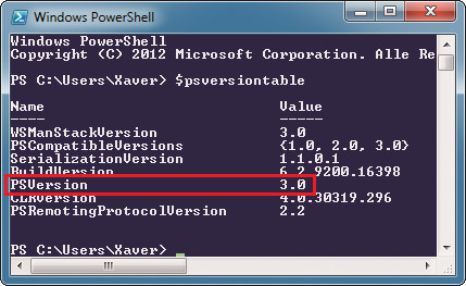 Powershell-Version: In der Zeile „PSVersion“ sehen Sie, ob die Powershell in Version 2.0 oder höher auf Ihrem PC installiert ist