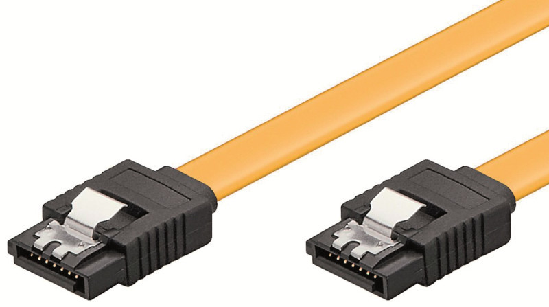 SATA-Kabel: SATA-Kabel haben nur zwei Datenleitungen. Die Daten werden nacheinander, also seriell übertragen.