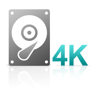 4K-Festplatten: Die Sektoren dieser Festplatten sind 4 KByte groß. Normalerweise ist der Sektor einer Festplatte 512 Byte groß.