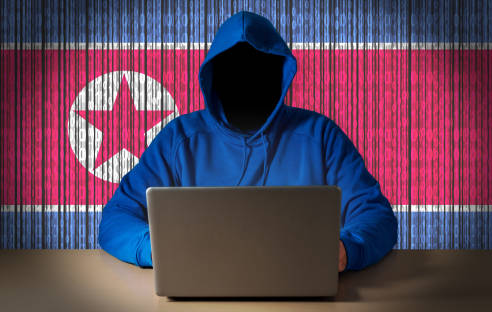 Hacker vor nordkoreanischer Flagge