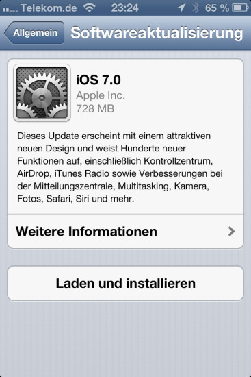 Das Update auf iOS 7 lässt sich über iTunes oder direkt über das gerät via WLAN einspielen