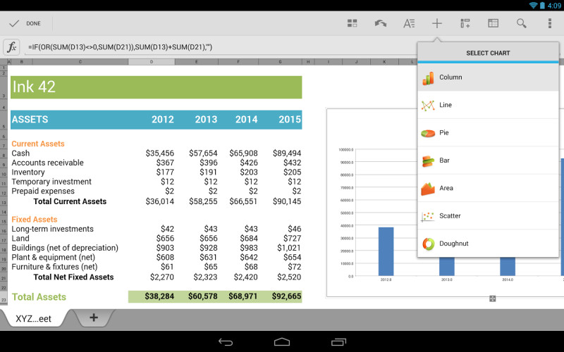 Tabellenkalkulation: So sieht in QuickOffice das Bearbeiten von Tabellen auf einem Tablet-PC mit Android aus