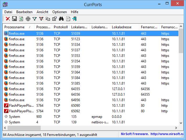CurrPorts listet alle offenen TCP/IP- und UDP-Ports Ihres PCs.
