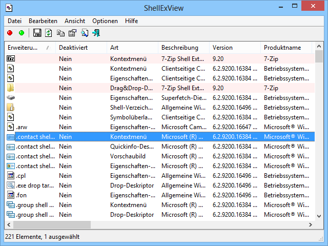 Shell Ex View zeigt Ihnen alle unter Windows installierten Shell-Extensions. Viele dieser Extensions installiert Windows selbst ganz automatisch, andere werden von später hinzugekommenen Anwendungen beigesteuert.