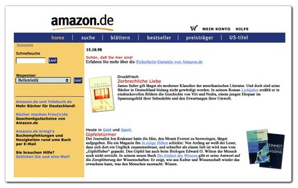 Amazon-Webseite vor 15 Jahren: So sah der deutsche Amazon-Shop am 15. Oktober 1998 aus