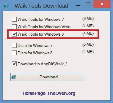Get WAIK Tools: Statt des gesamten Pakets lädt das Programm nur die WAIK-Tools eines bestimmten Systems herunter.