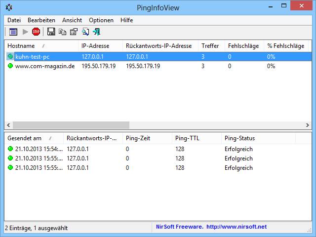 PingInfoView verschickt regelmäßig Ping-Anfragen und prüft so, ob ein Rechner im Netz erreichbar ist.