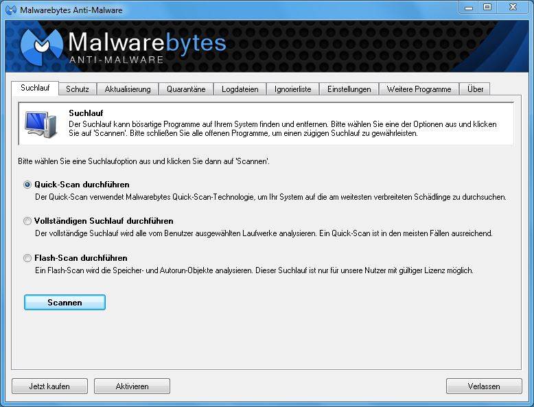Malwarebytes Anti-Malware scannt das System und entfernt bösartige Software. Die Freeware-Version bietet allerdings nicht alle Features der Vollversion