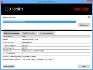 Das Sandisk SSD Toolkit liest wichtige Laufwerksinformationen aus und aktualisiert die Firmware der meisten SSD-Modelle von Sandisk.