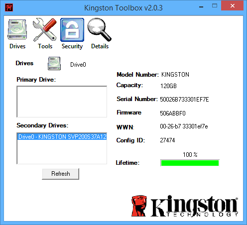 Kingston Toolbox ist für die Sandforce-basierten Solid State Drives des Herstellers Kingston geeignet und beherrscht Firmware-Updates sowie Secure Erase.