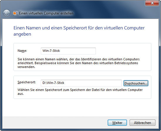 Virtuellen PC erstellen: Windows 7 lässt sich nicht direkt auf dem USB-Stick installieren. Deshalb installieren Sie das System zunächst in einem virtuellen PC (Bild 4).