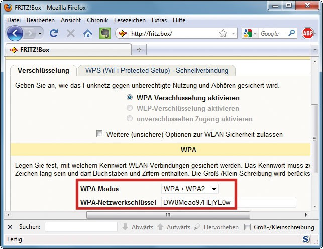 WLAN sichern: Das Protokoll WPA2 und ein sicherer Netzwerkschlüssel genügen, um sich gegen Eindringlinge zu schützen (Bild 7).