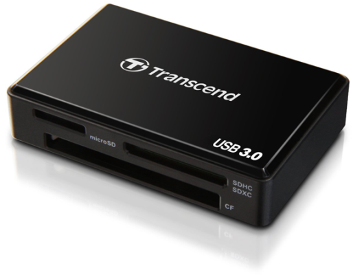 Das blitzschnelle USB-3.0-Kartenlesegerät RDF8 von Transcend unterstützt SD-, MicroSD-, CompactFlash- und MemoryStick-Speicher.