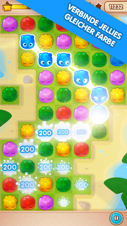 Jelly Splash: In diesem Puzzle-Abenteuer verbinden Sie farbenfrohe Jellys und lösen 200 Level. Jelly Splash lässt sich kostenfrei spielen. Manche Items, etwa Extra-Züge oder Leben, erfordern aber eine Facebook-Verbindung oder Bezahlung.