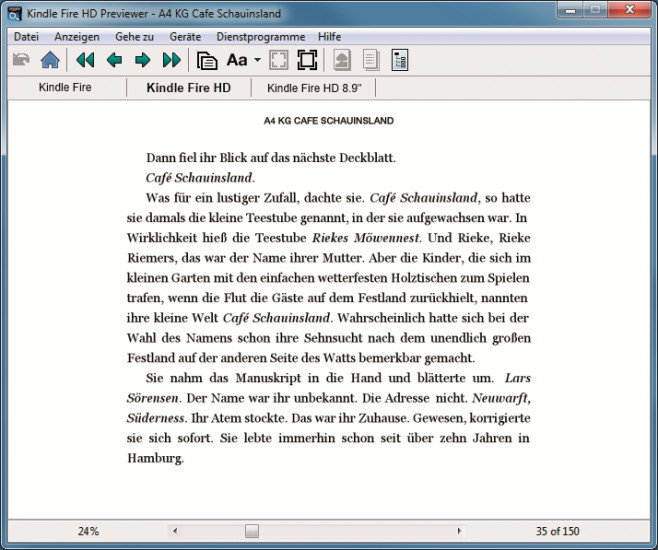 Der Kindle Previewer 2.9 konvertiert Epub-Dateien ins Mobi-Format