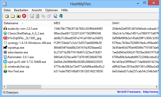 HashMyFiles überprüft Downloads und errechnet dazu Quersummen beliebiger Dateien, die sich dann mit den Angaben des Herstellers vergleichen lassen.