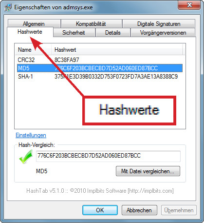Hash Tab: Das Tool berechnet Hash-Werte. Nach diesen können Sie dann bei Virustotal suchen, ohne die Datei hochzuladen.