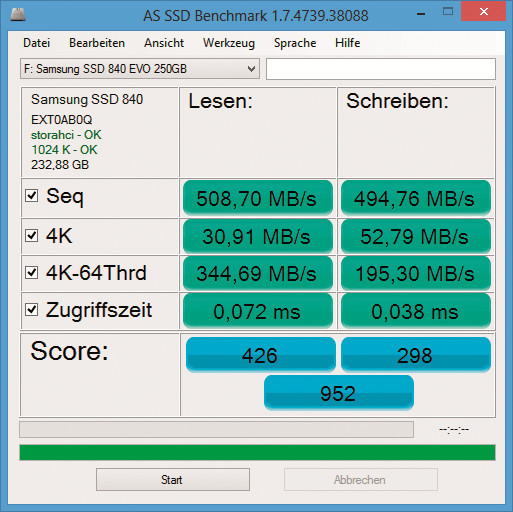 Turbo-Write: Mit aktiviertem SLC-Cache schreibt die SSD die Daten mit 495 MByte/s doppelt so schnell wie bisher