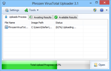 Der Phrozensoft Virustotal Uploader erleichtert den Upload verdächtiger Dateien zu Virustotal und ermöglicht das Scannen vom Prozessen und Diensten.