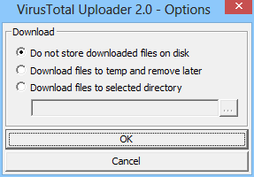 Die Optionen des VirusTotal Uploader bieten Ihnen auch die Möglichkeit, verdächtige Downloads in einem speziellen Ordner Ihres PCs zu speichern.