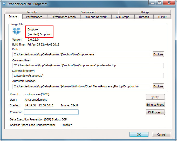 Verifikation: Mit Process Explorer lassen sich auch die Signaturen von Prozessen verifizieren