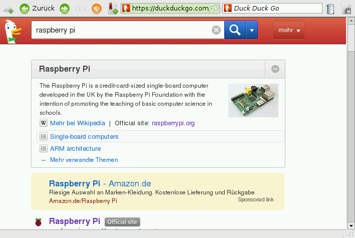 Browser: Der Standardbrowser von Raspbian heißt Midori. Er kommt gut mit der eingeschränkten Hardware des Raspberry Pi zurecht.