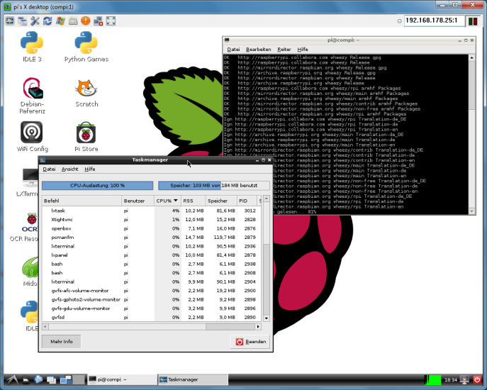 Raspberry Pi fernsteuern: Über VNC lässt sich der Mini-PC von einem Windows-PC aus bedienen.