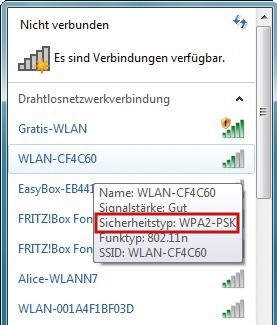 WLAN-Zugang: Auf der sicheren Seite sind Sie, wenn ein WLAN mit WPA2 gesichert ist.