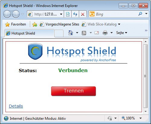 Hotspot Shield: Das werbefinanzierte Programm richtet einen verschlüsselten Tunnel zu einem US-Server ein. Das verhindert, dass Sie jemand in einem öffentlichen WLAN ausspioniert.
