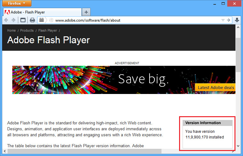 Welche Flash-Version ist bei mir installiert? Eine Info-Webseite von Adobe zeigt die bei Ihnen installierte Version an