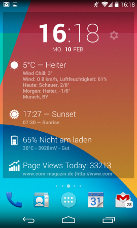 DashClock Widget zeigt Informationen wie das aktuelle Wetter, verpasste Anrufe und SMS oder anstehende Kalender-Termine auf dem Android-Lockscreen oder als Desktop-Widget.
