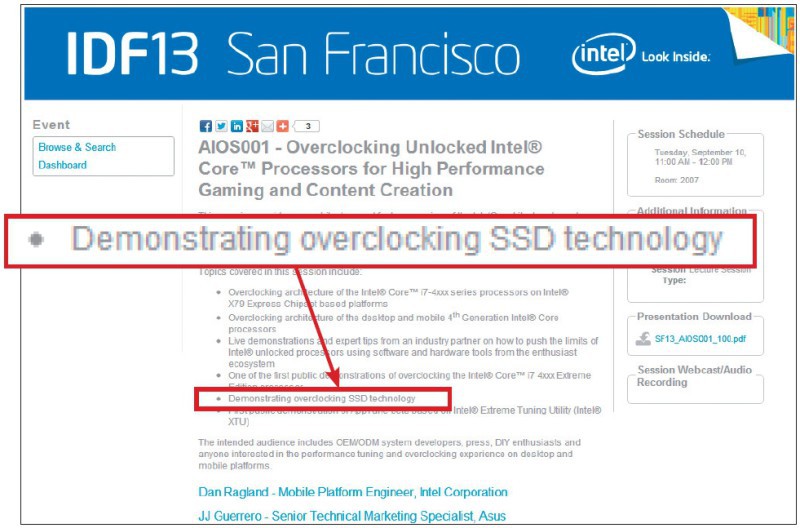 SSDs übertakten: Intel hat auf der hauseigenen Entwicklerkonferenz Intel Developer Forum das Übertakten von SSDs in einem Workshop gezeigt