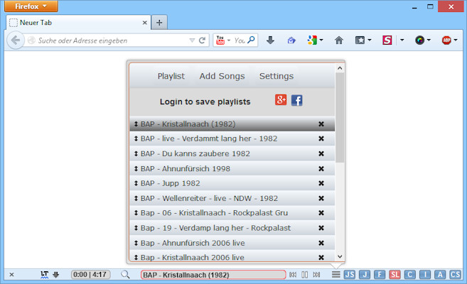 Firetube verwandelt die Add-on-Leiste des Browsers Firefox in eine komforta­ble Youtube-Musikbox.