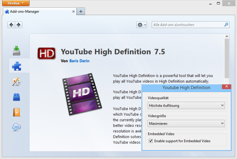 YouTube High Definition startet Youtube-Videos in der bestmöglichen Video-Auflösung.