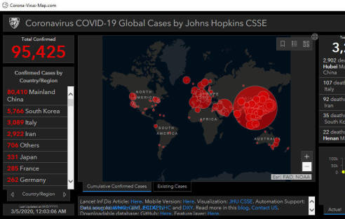Karte zur Ausbreitung des Coronavirus