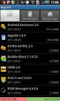 Mehr Funktionen: Mit App2SD ließen sich schon lange vor Android 2.2 Anwendungen auf die Speicherkarte verschieben.
