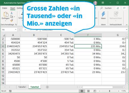 Screenshot Excel mit verschieden formatierten Zahlen