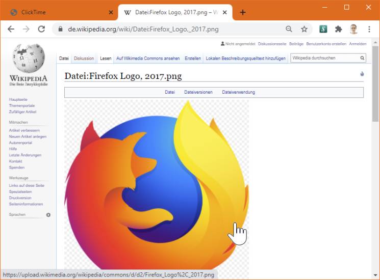 Firefox-Logo auf der Wikipedia-Seite: Transparenz wird mit Klötzchenmuster angezeigt