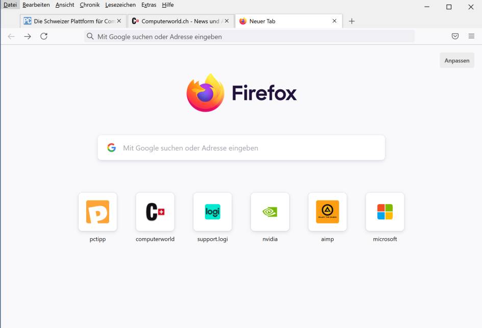 Screenshot Firefox mit Menüleiste und Anfassbereich