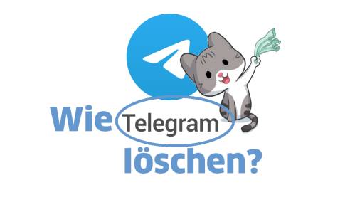 Telegram-Logo mit zum Abschied winkender Cartoon-Katze