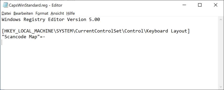 Screenshot Registry-Code im Notepad-Editor