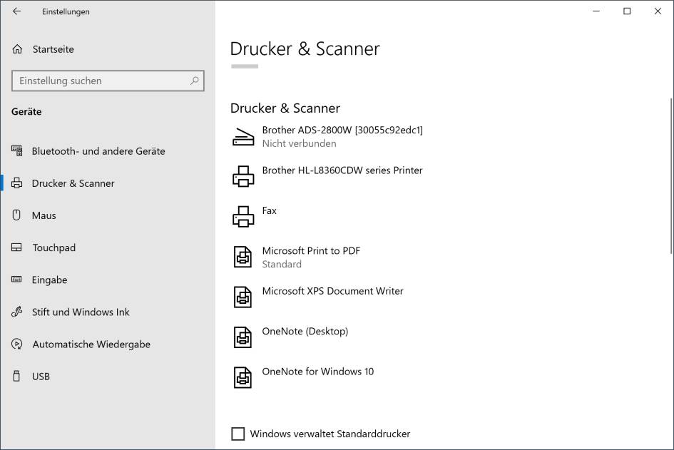 Screenshot Drucker & Scanner Einstellungen