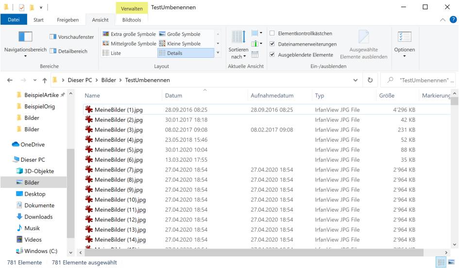 Screenshot Explorer Dateien sind umbenannt und neu nummeriert