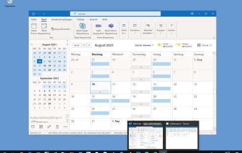 Screenshot Outlook und Outlook-Taskleisten-Vorschauen